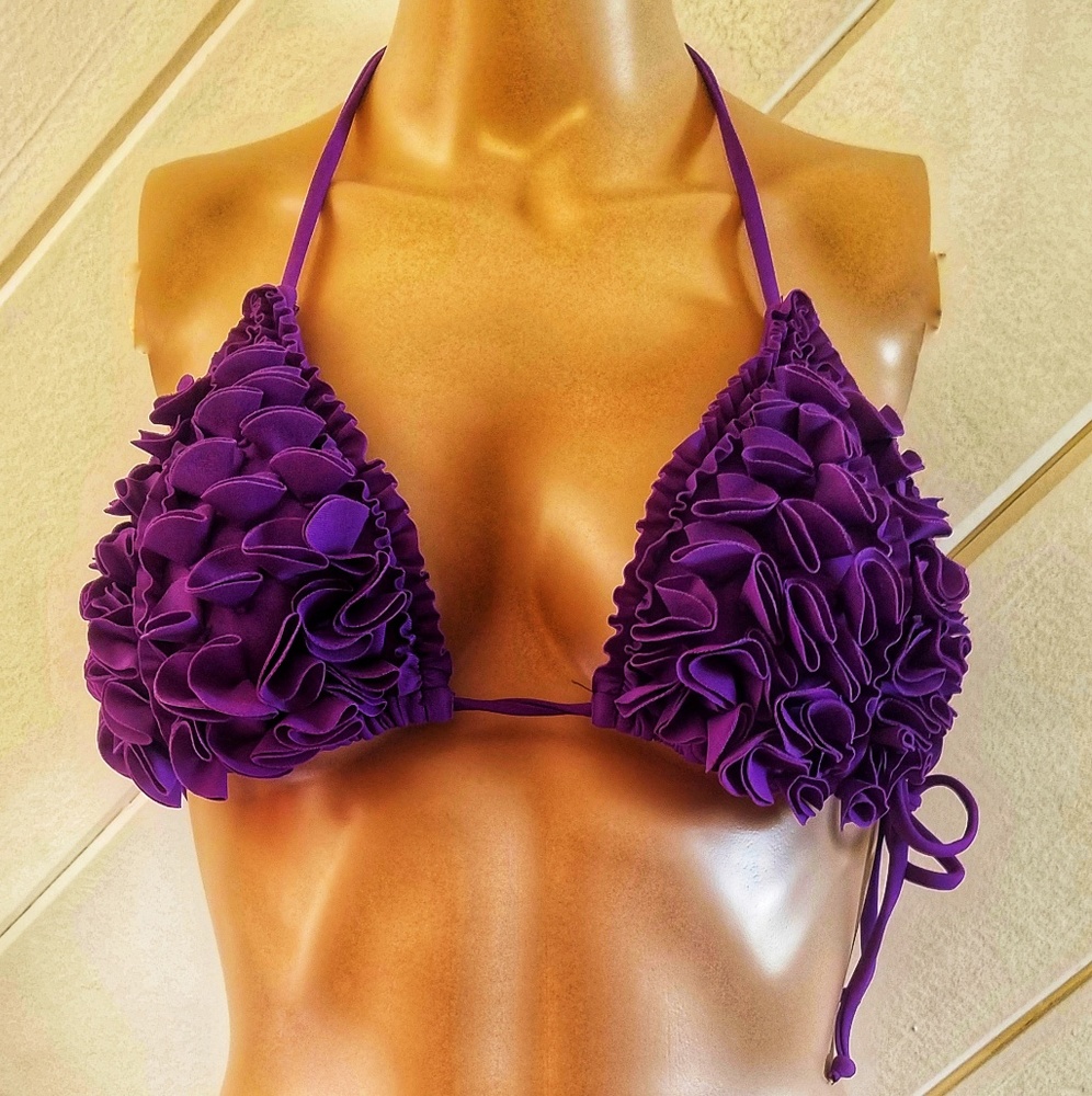 Purple Ruffle String Bikini top - Picture 2 of 4